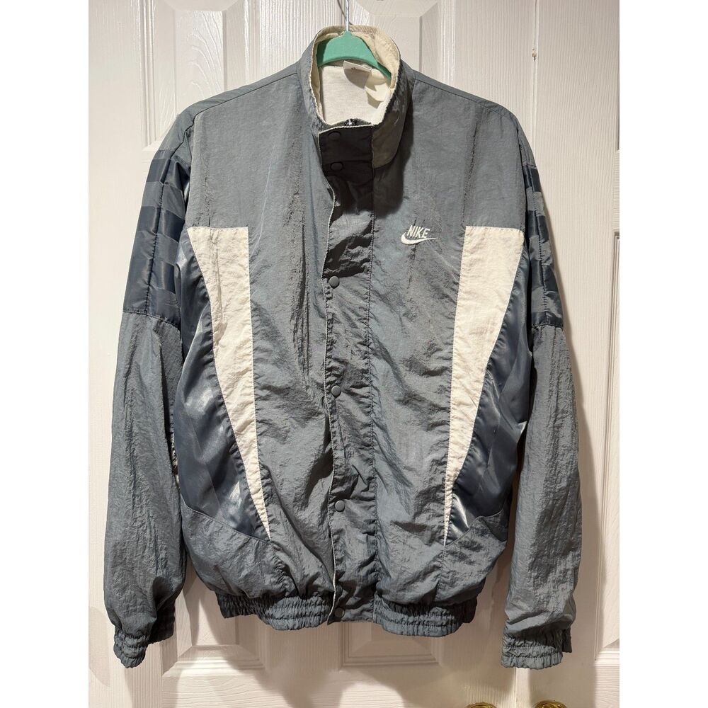 Vintage 90s Nike Gray Cream Colorblock Windbreaker Jacket Size Medium Snap Zip